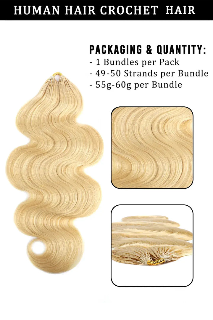 Cheveux humains 613 Blonde Body Wave à nœuds miracles crochet feather