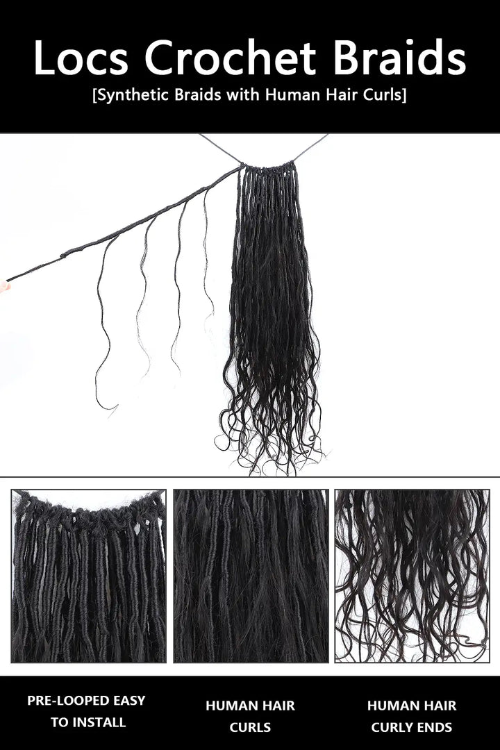Product description picture of crochet faux locs braids with human hair curls body wave bb04