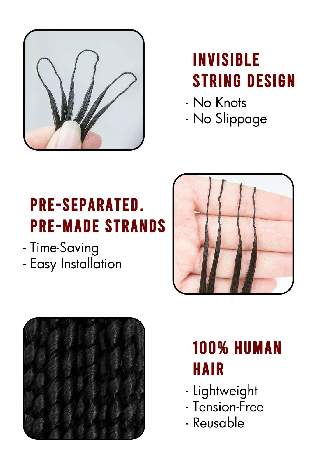 Product description picture of double drawn feather crochet hair extension pixie curly human hair