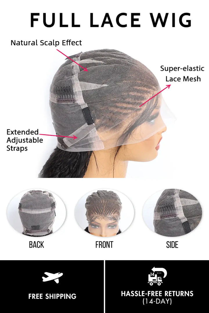 Product description picture of fulani braids full lace wig knotless bohemian style human hair