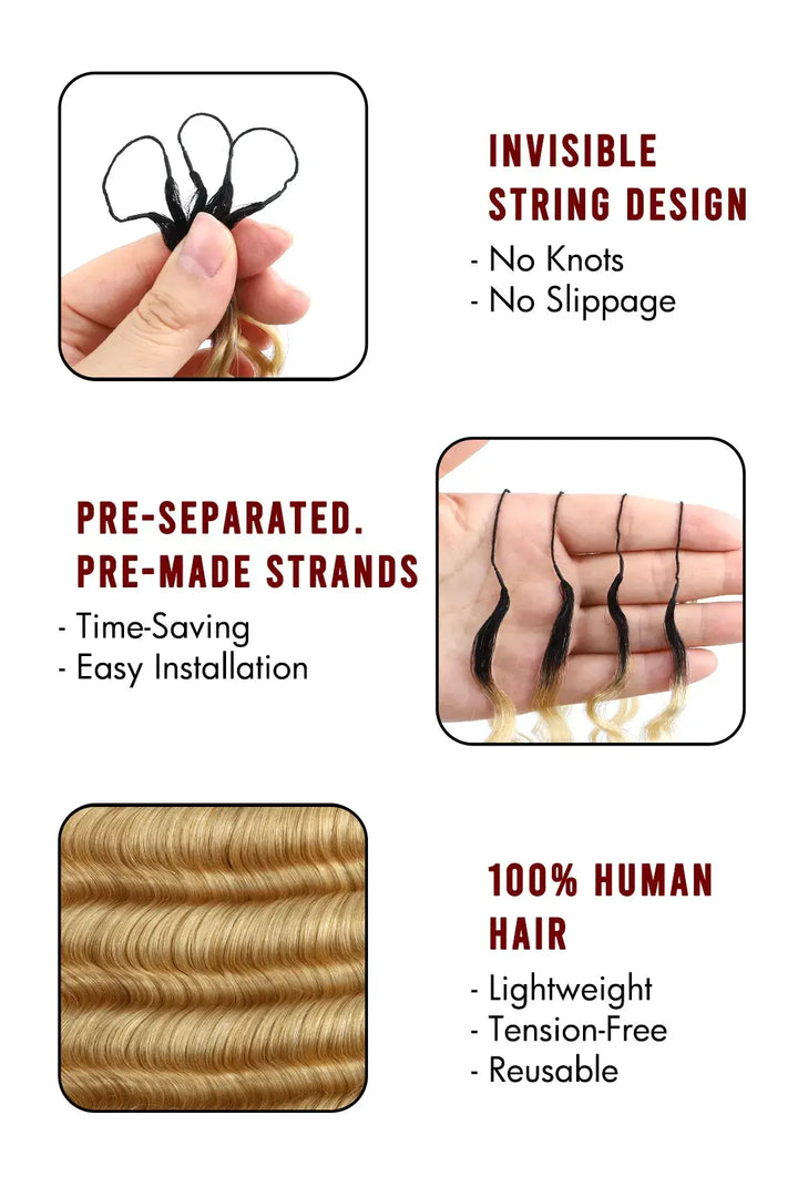 Product description t1b 613 blonde ombre color deep wave crochet miracle knots human hair