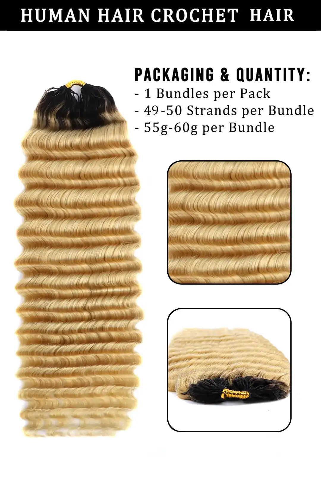 Product description t1b 613 blonde ombre color deep wave crochet miracle knots human hair