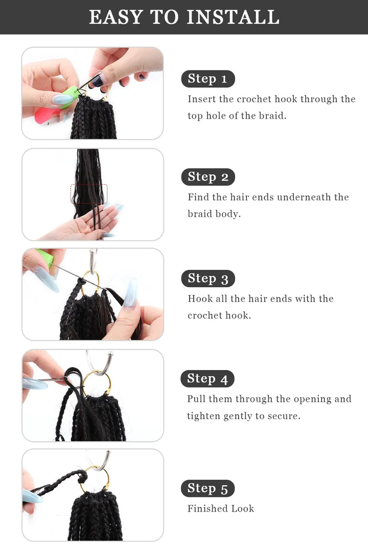Product usage instructions of crochet miracle knots braids pre looped deep wave curls human hair 40 strands