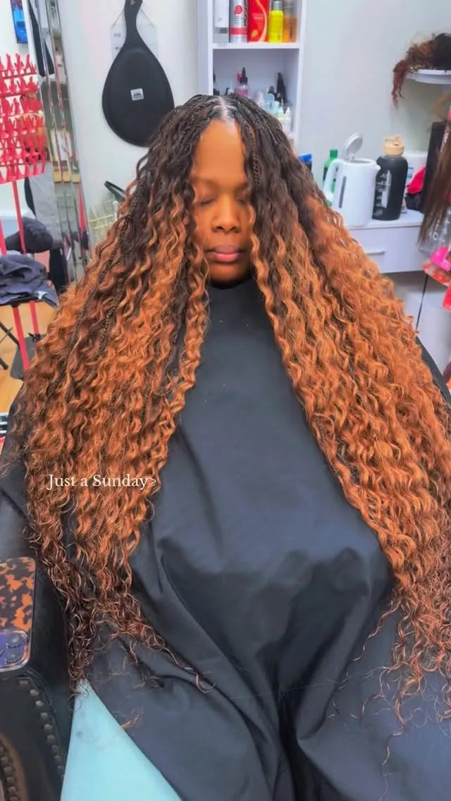 Long box braids with clean parting protective style, hairstylist in Durham, NC