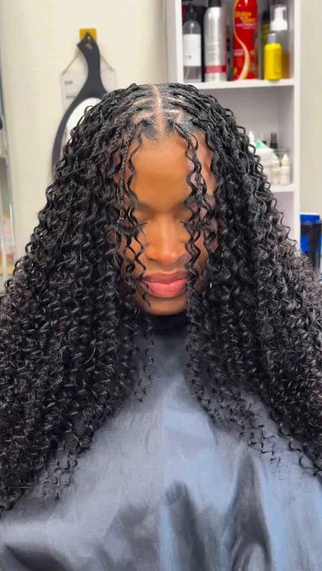 Long knotless braids with curled ends, hairstylist in Durham, NC