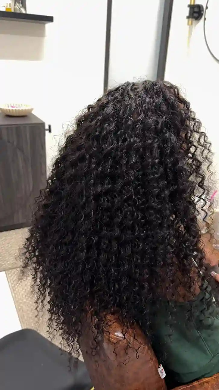 Full black curly boho braid style, hairstylist in San Antonio, TX