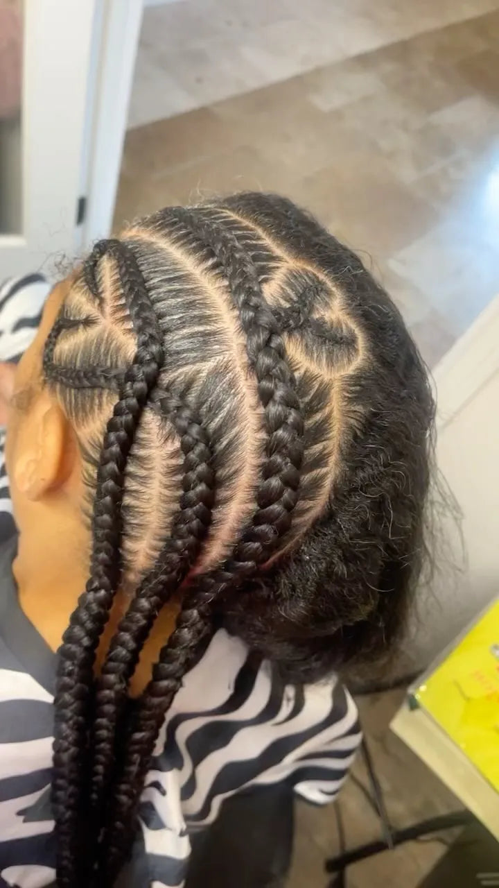 Stitch braids with clean sectioned parting, hairstylist in Westland, MI