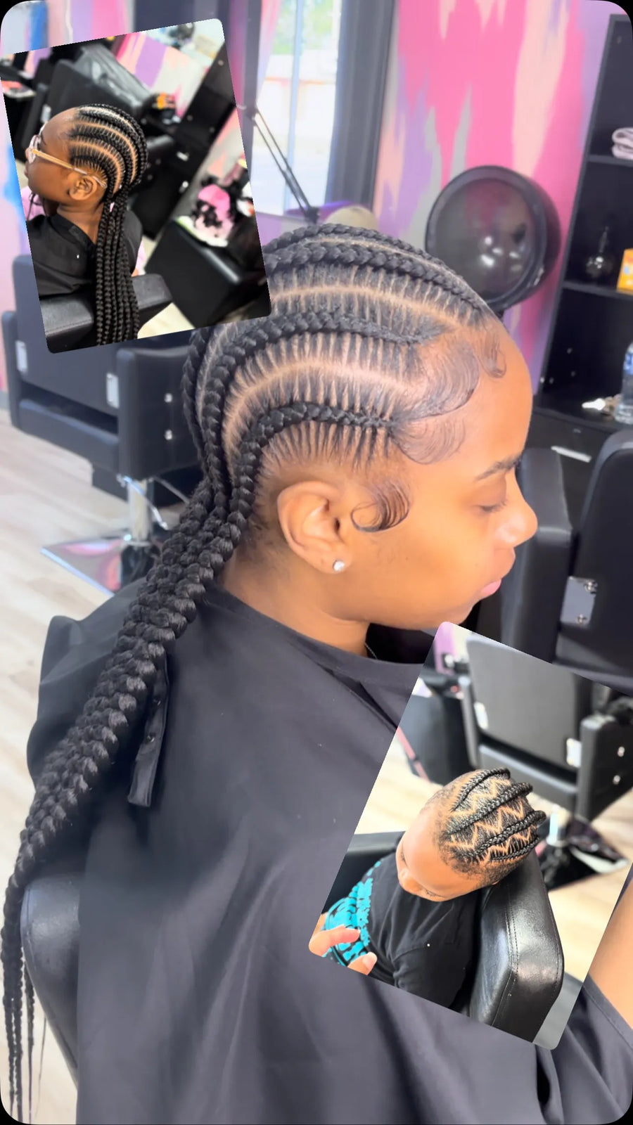 Stitch braid ponytail with detailed scalp parting, hairstylist in Westland, MI