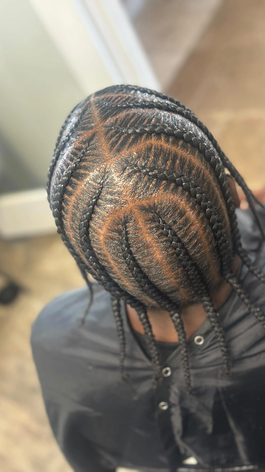 Clean stitch braid design with long braids, hairstylist in Westland, MI