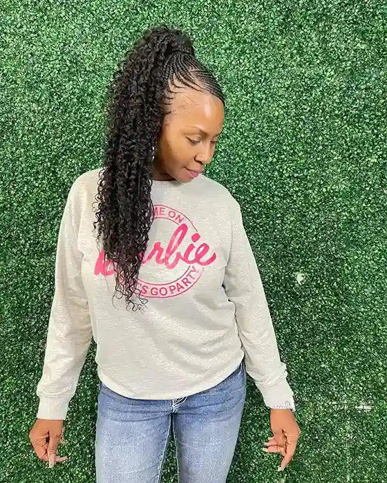 Blonde boho braids with loose curly human hair pieces, hairstylist located in Round Rock, TX