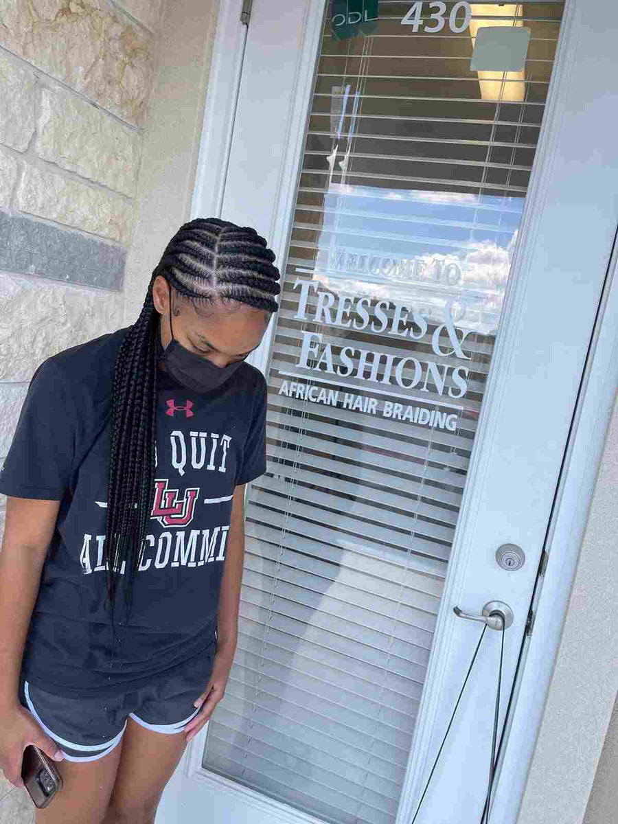 Straight back cornrow braids with long braided length, hairstylist located in Round Rock, TX
