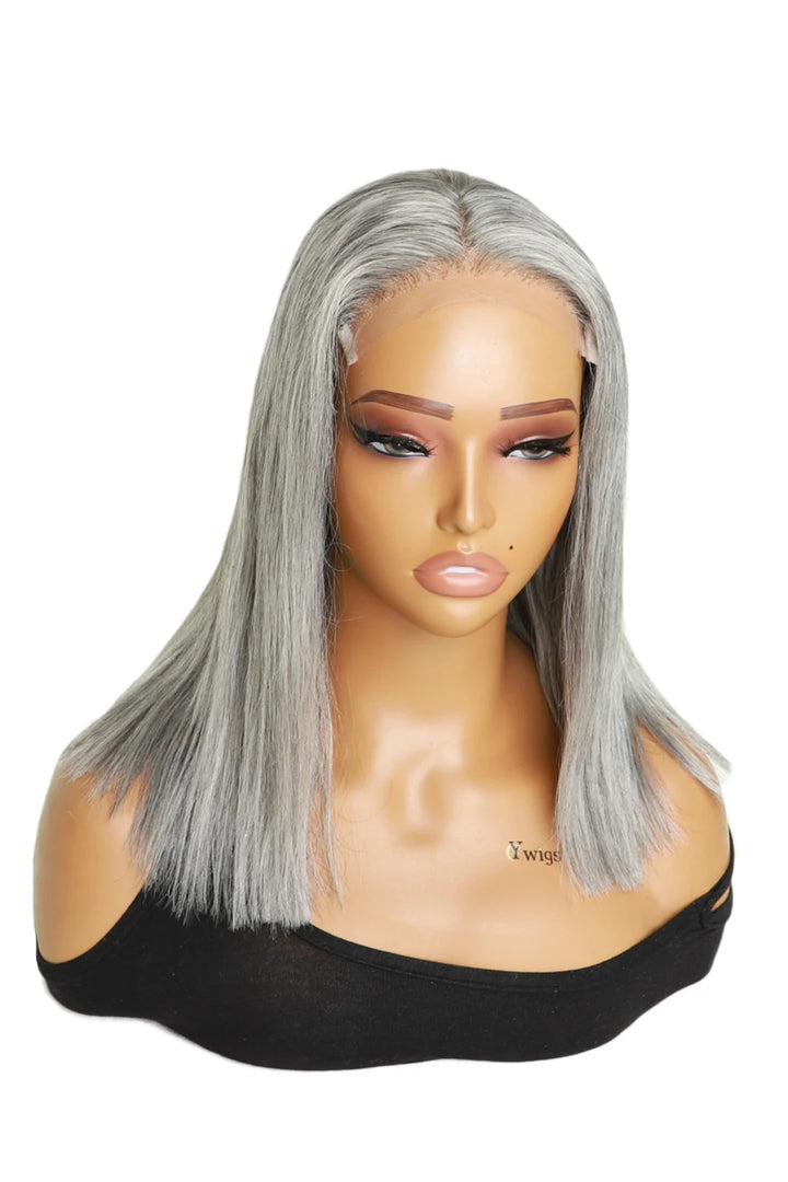 Salt and Pepper Bob 12 Inch 5x5 HD Closure Wig