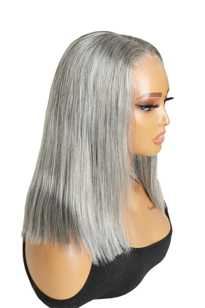 Salt and Pepper Bob 12 Inch 5x5 HD Closure Wig 2