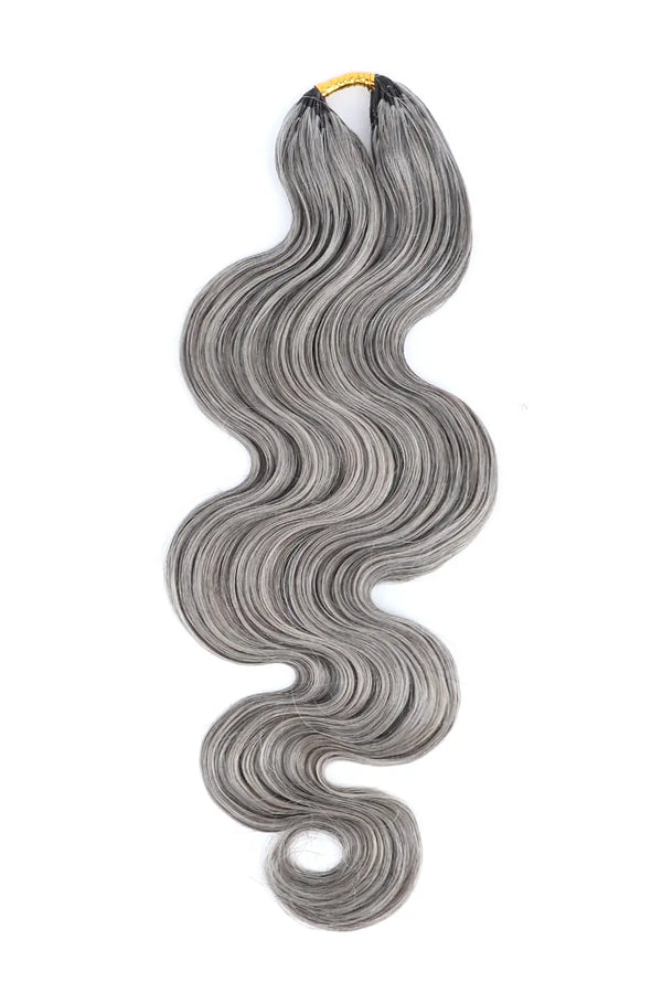 Salt and Pepper Body Wave Feather Crochet Human Hair 85% Gray 60g