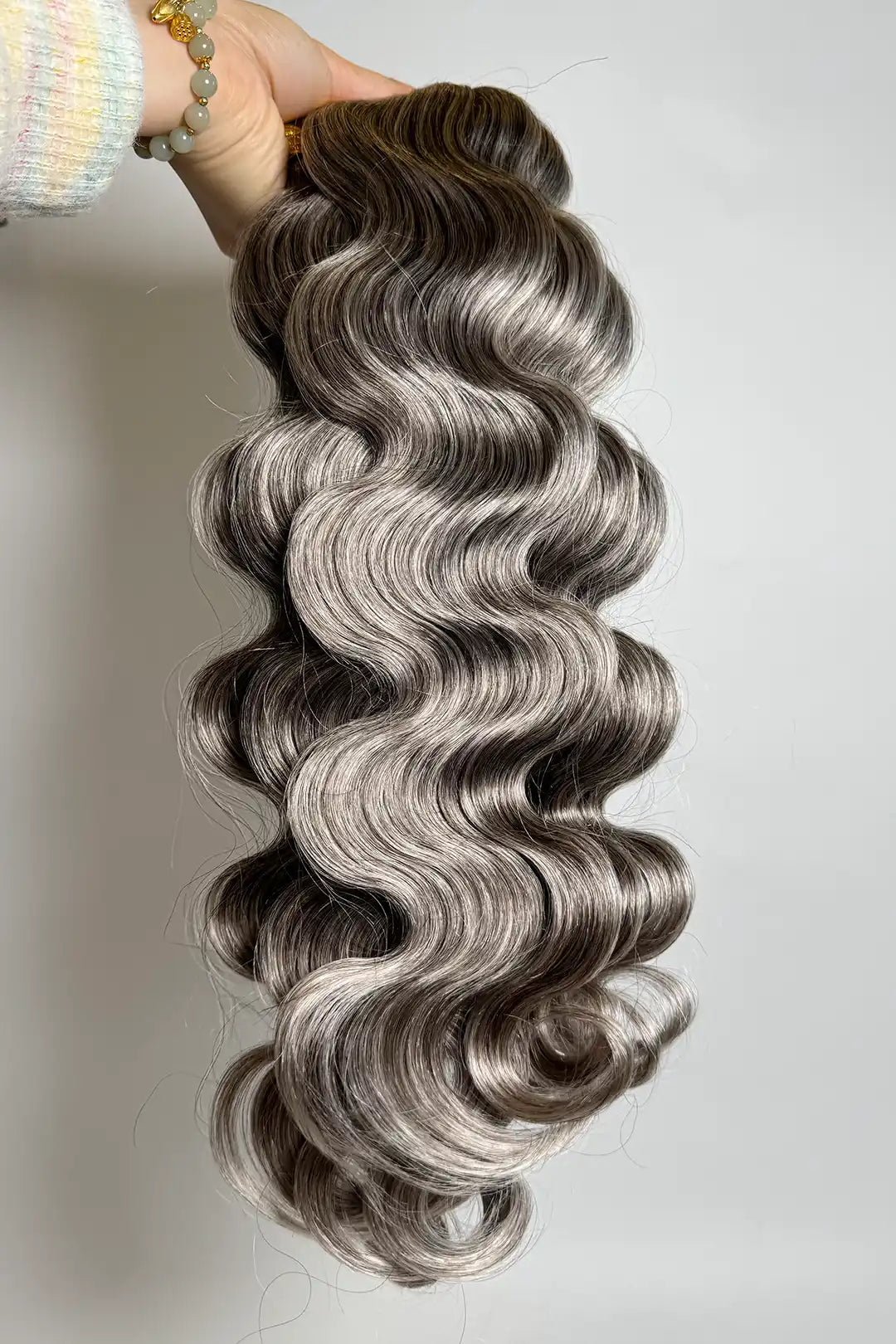 Salt and Pepper Bulk Hair Body Wave for Braiding 70% Gray 1