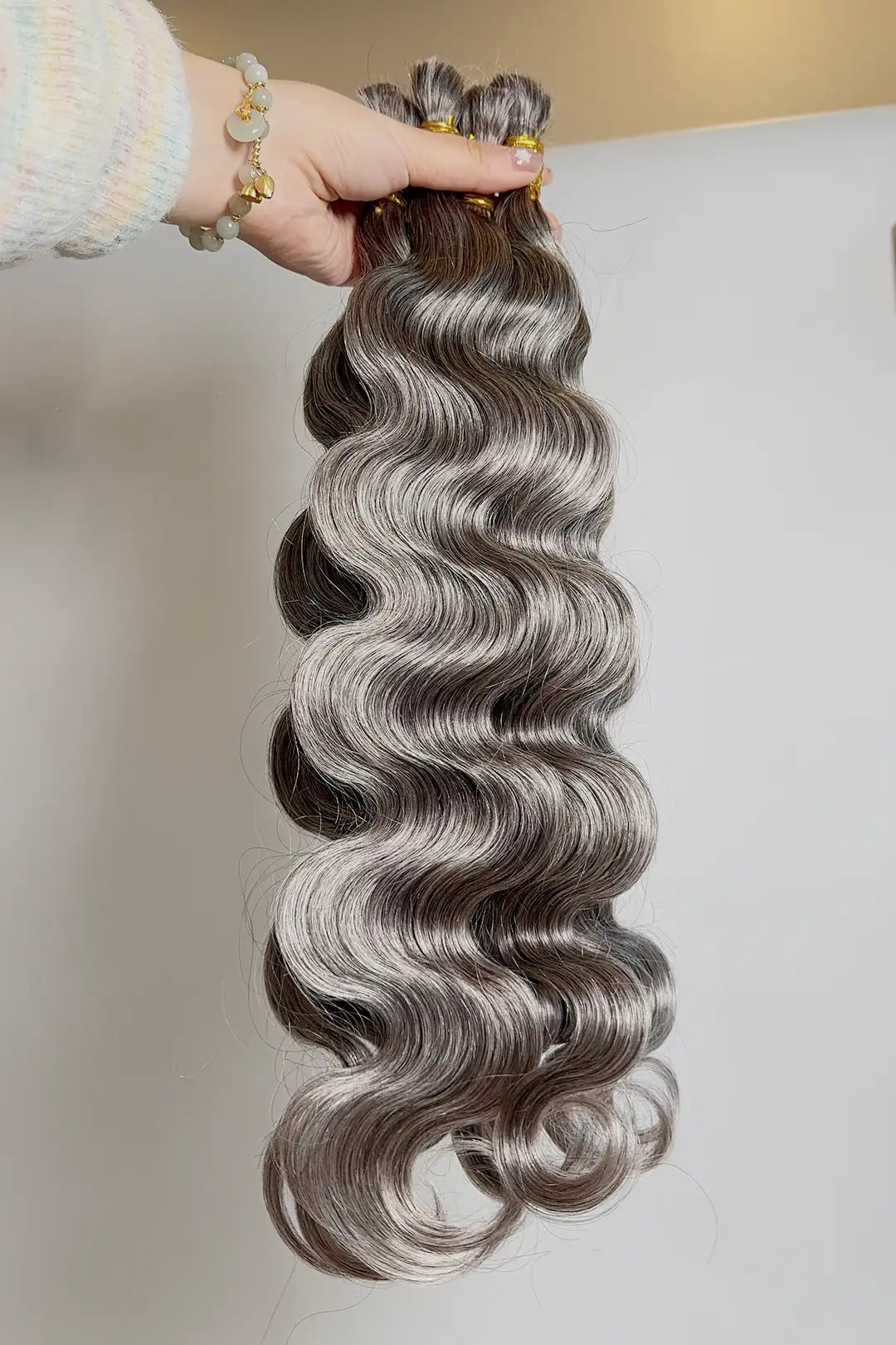 Salt and Pepper Bulk Hair Body Wave for Braiding 70% Gray 2