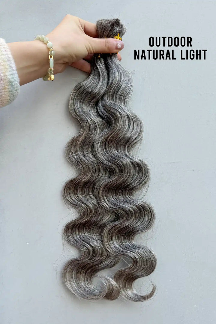 Salt and Pepper Bulk Hair Body Wave for Braiding 70% Gray 3