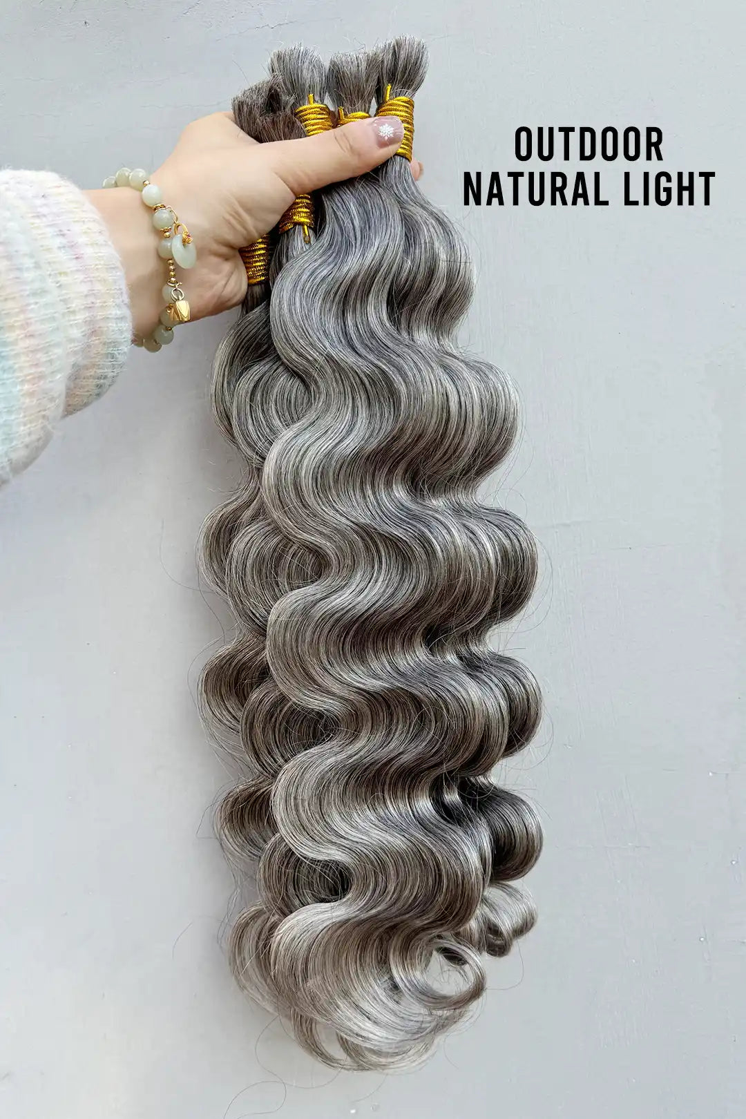 Salt and Pepper Bulk Hair Body Wave for Braiding 70% Gray 4