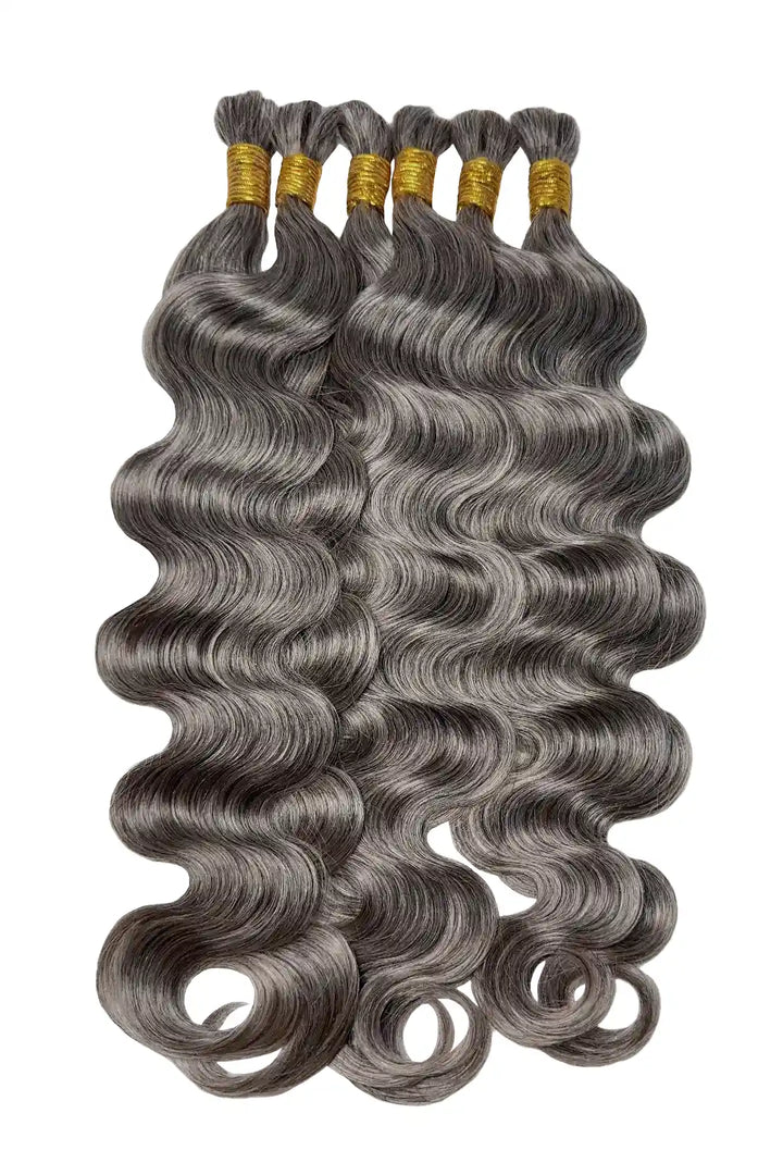 Salt and Pepper Bulk Hair Body Wave for Braiding 70% Gray 5