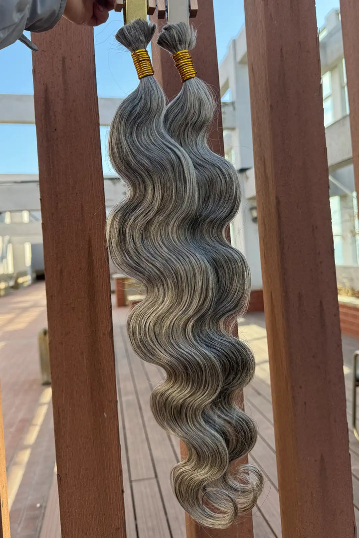 Salt and Pepper Bulk Hair Body Wave for Braiding 85% Gray 1