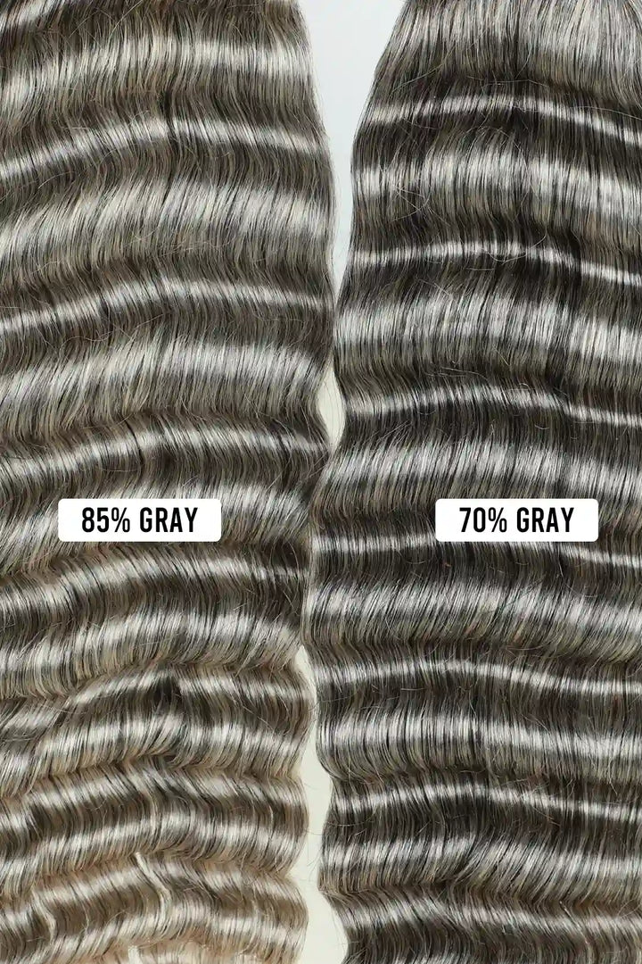 Salt and Pepper Bulk Hair Deep Wave for Braiding 70% Gray