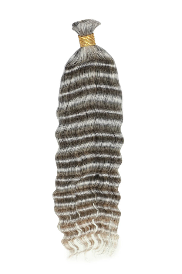 Salt and Pepper Bulk Hair Deep Wave for Braiding 85% Gray BU32
