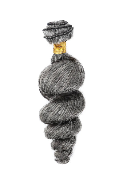 Extensiones cosidas de sal y pimienta cabello virgen ondulado suelto 70% gris