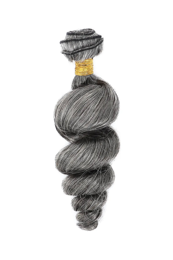 Salt and Pepper Sew-in Extensions Loose Wave Virgin Hair 70% Gray