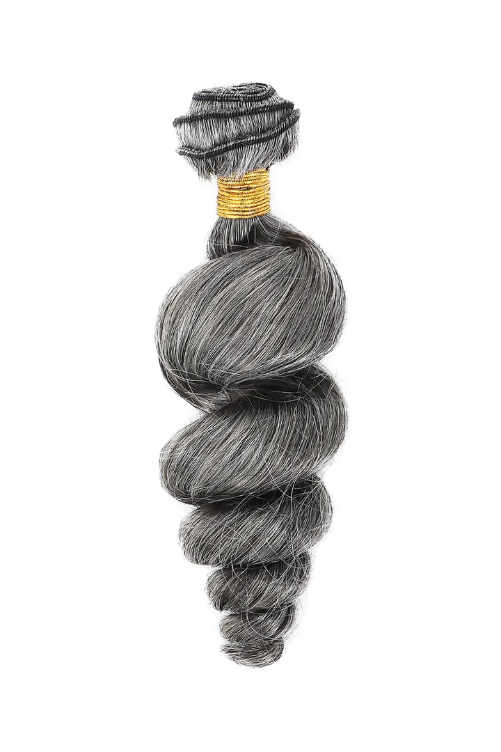 Salt and Pepper Sew-in Extensions Loose Wave Virgin Hair 70% Gray