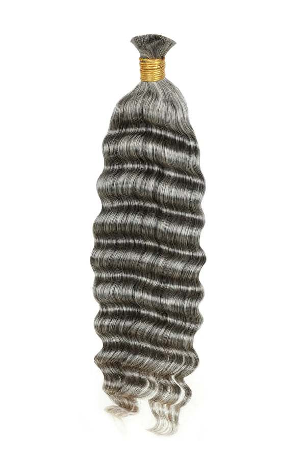 Salt and Pepper Bulk Hair Deep Wave for Braiding 70% Gray BU32