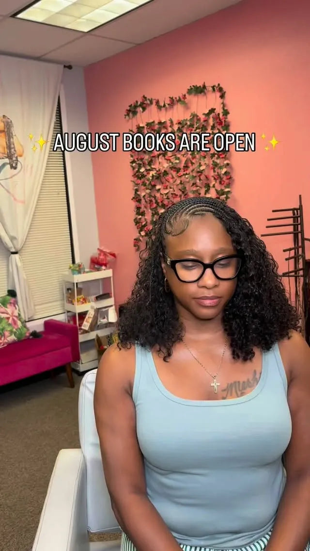 Shoulder-length curly braided bob with side cornrows and a deep side part, hairstylist located in Arlington, TX