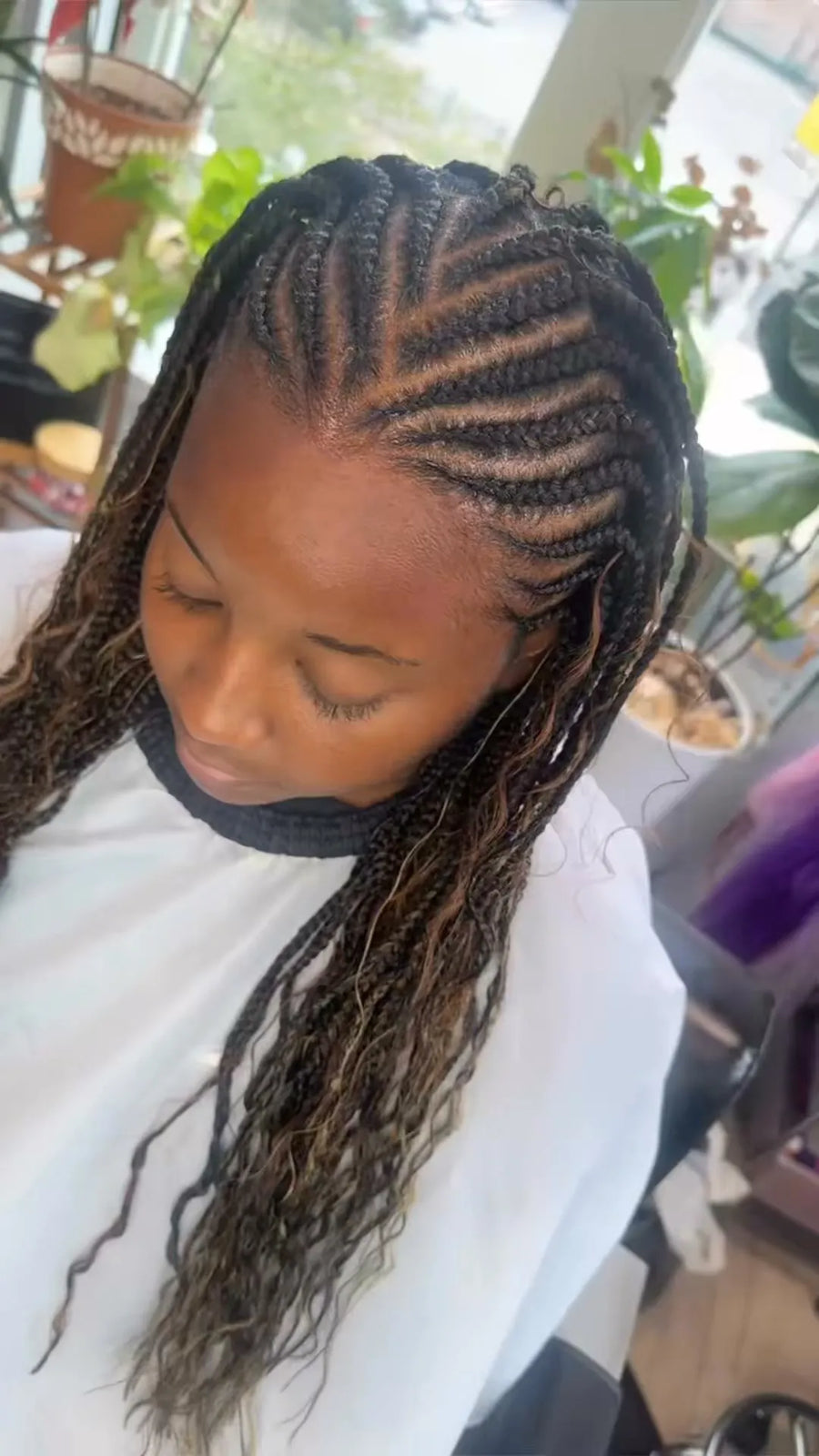 Fulani braids with loose curly ends, Stylist located in Chicago, IL