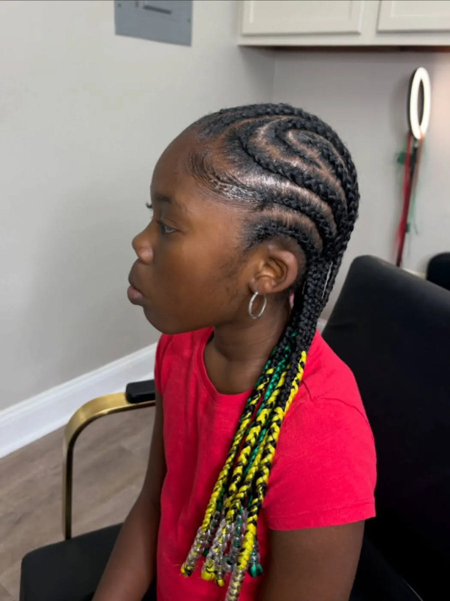 Kids feed-in cornrows with colorful beads, Stylist located in Jacksonville, FL