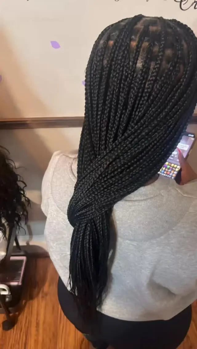 Medium box braids with curly ends, hairstylist in Dover, DE