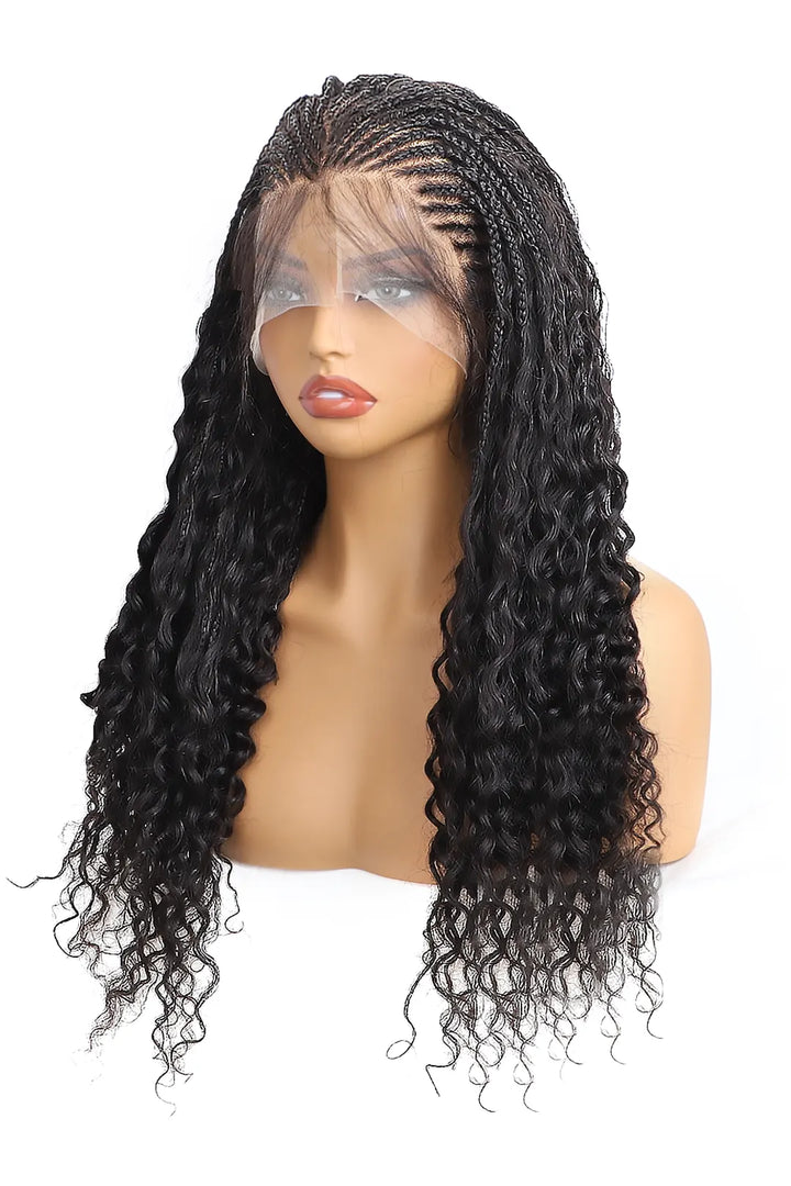 Side view of fulani braids full lace wig knotless bohemian style human hair-1