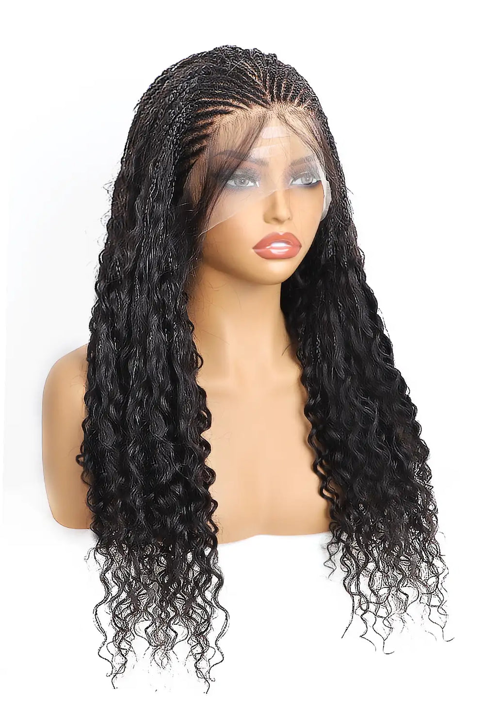 Side view of fulani braids full lace wig knotless bohemian style human hair