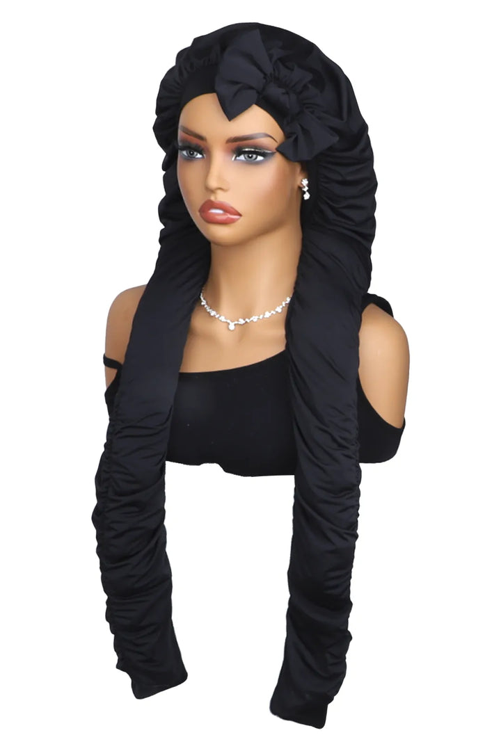 Side view of pantyhose sleeping bonnet elastic satin