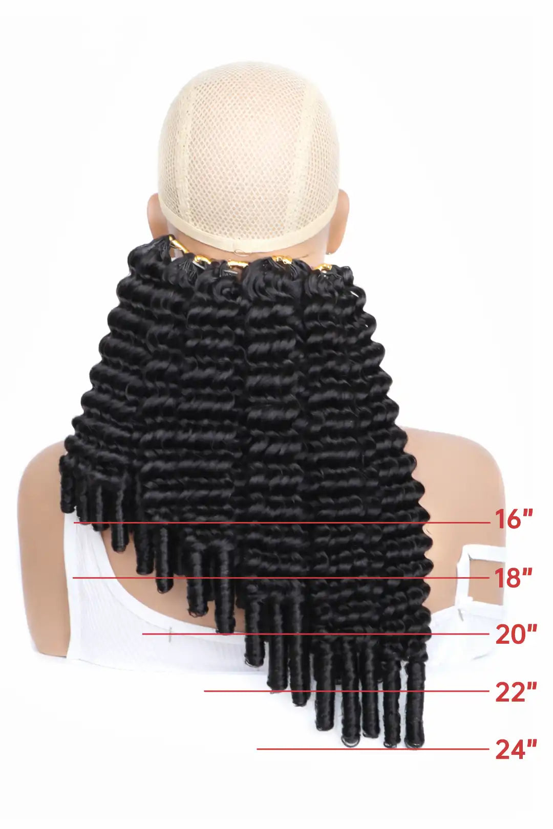 Size comparison image of burmese curly with spiral curls feather crochet hair