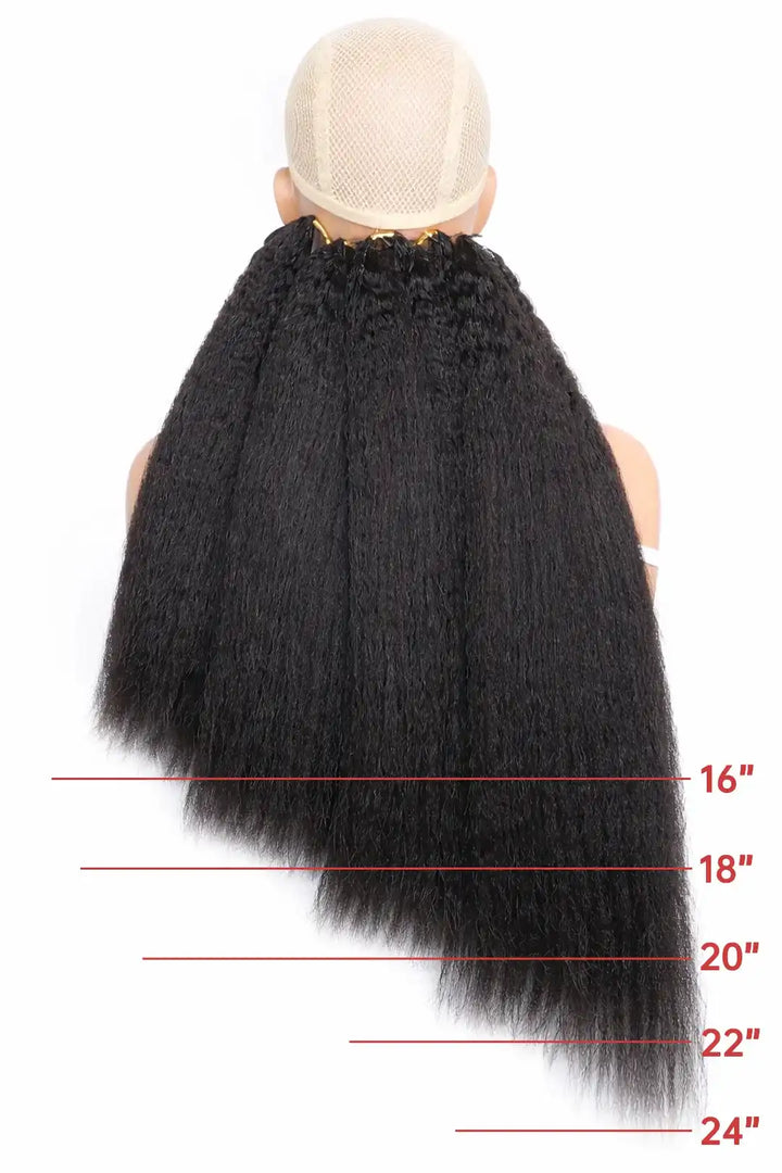 Size comparison image of kinky straight feather crochet hair extension human hair