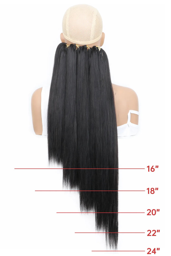 Size comparison image of light yaki straight feather crochet hair extension human hair