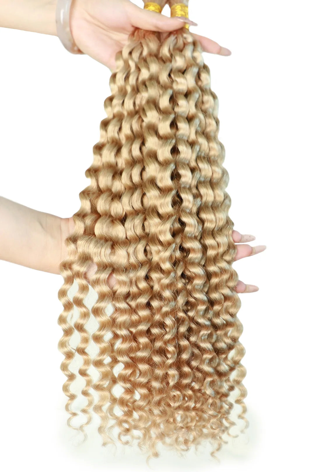 Double Drawn Strawberry Blonde Color Water Wave Bulk Human Hair 3