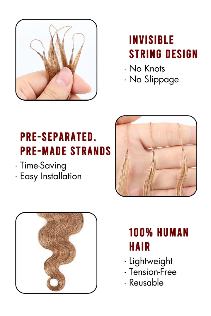 Erdbeerblond Body Wave Federhäkchen Echthaar FE30 60g