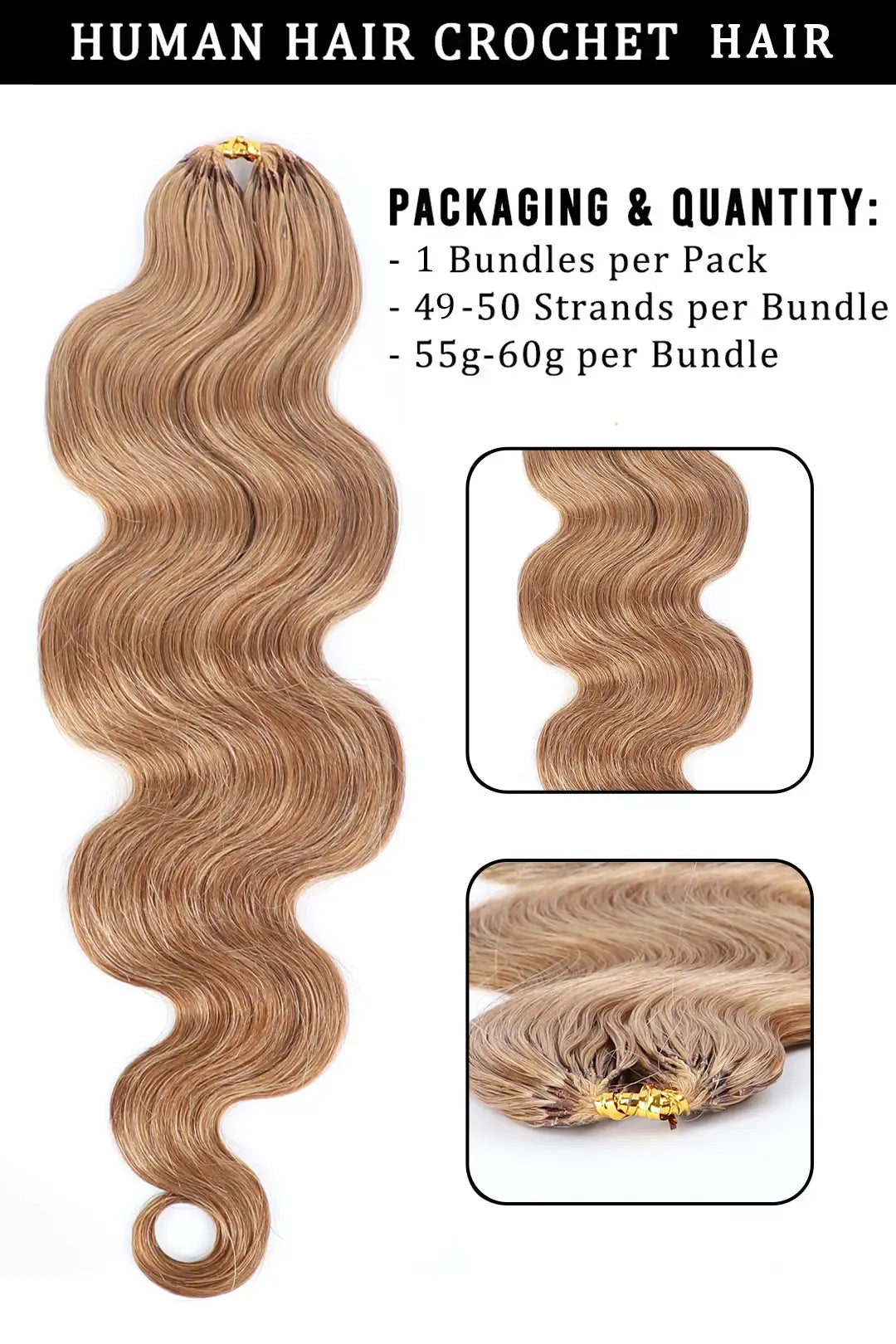 Erdbeerblond Body Wave Federhäkchen Echthaar FE30 60g