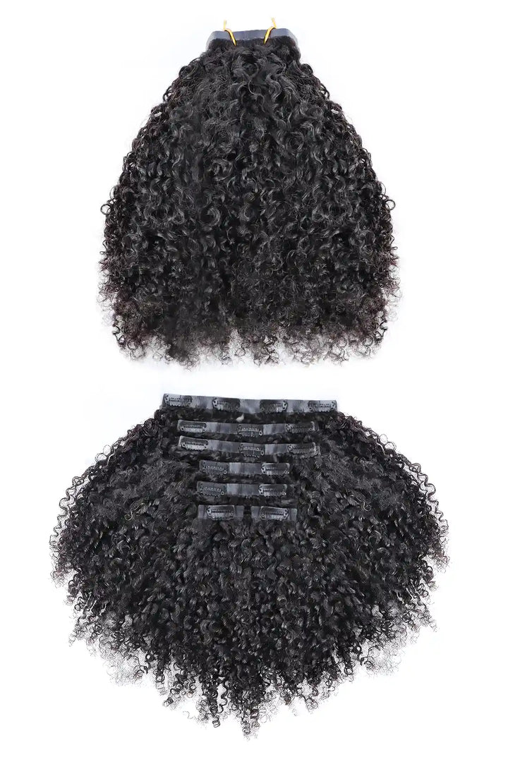 Tight Curly Seamless Clip in Hair Extensions Double Drawn Hair
