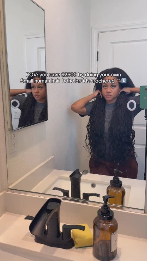 Tiktok Influencer Iambriaunnaa Showing The Braiding Process Of Crochet Mermaid Braids With Human Hair Curls, Pre-Looped Loose Wave