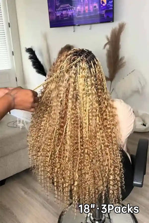 Tiktok influencer braidwinners__llc shows the braiding process of 27/30/613 piano color deep wave bulk hair