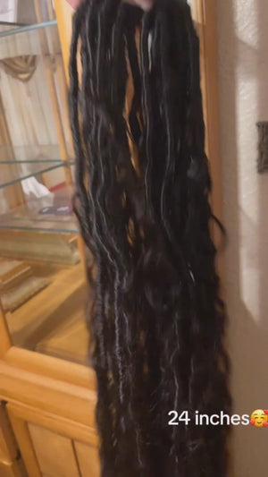Tiktok Influencer Itsjustsharnee Showing The Process Of Braiding Crochet Faux Locs Braids With Human Hair Curls Deep Wave Pre-Looped