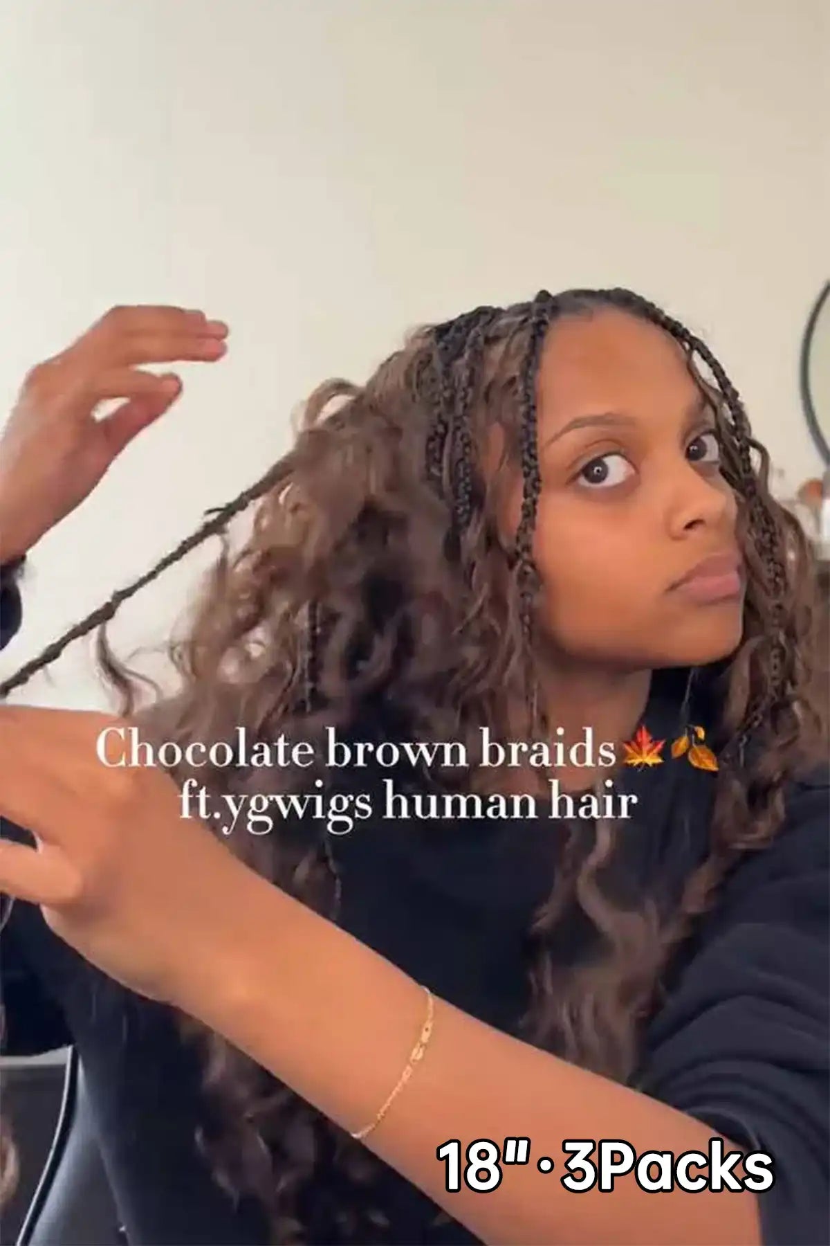 Tiktok influencer mek.bek shows the braiding process of dark brown loose wave bulk hair