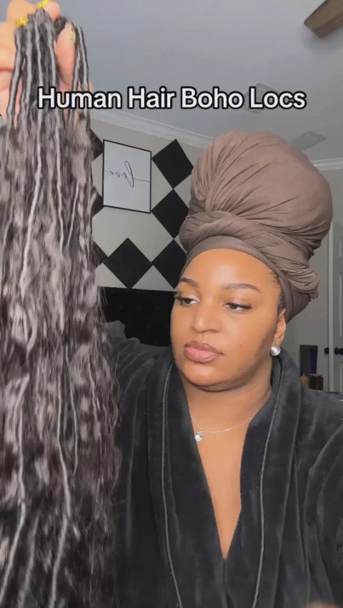 Tiktok Influencer Mynameis Showing The Process Of Braiding Crochet Faux Locs Braids With Human Hair Curls Deep Wave Pre-Looped