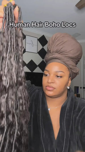 Tiktok Influencer Mynameis Showing The Process Of Braiding Crochet Faux Locs Braids With Human Hair Curls Deep Wave Pre-Looped